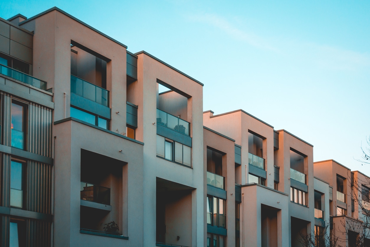 modern townhouses in clean concrete style